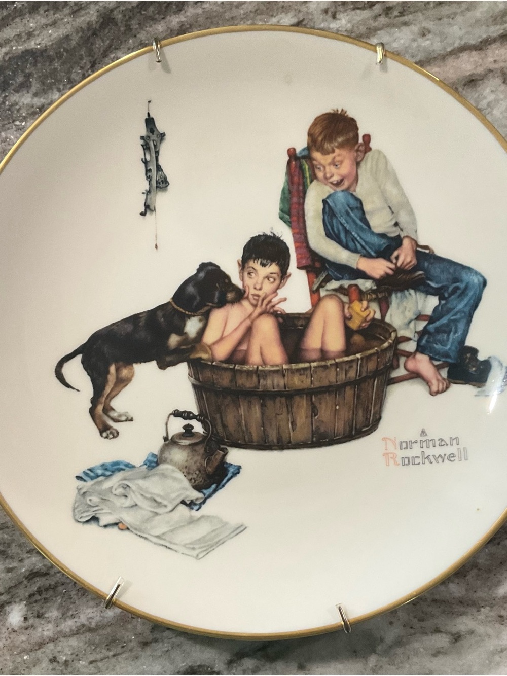 Norman Rockwell Collectible Decorative Plate with Boys Illustration - Picture 1 of 2